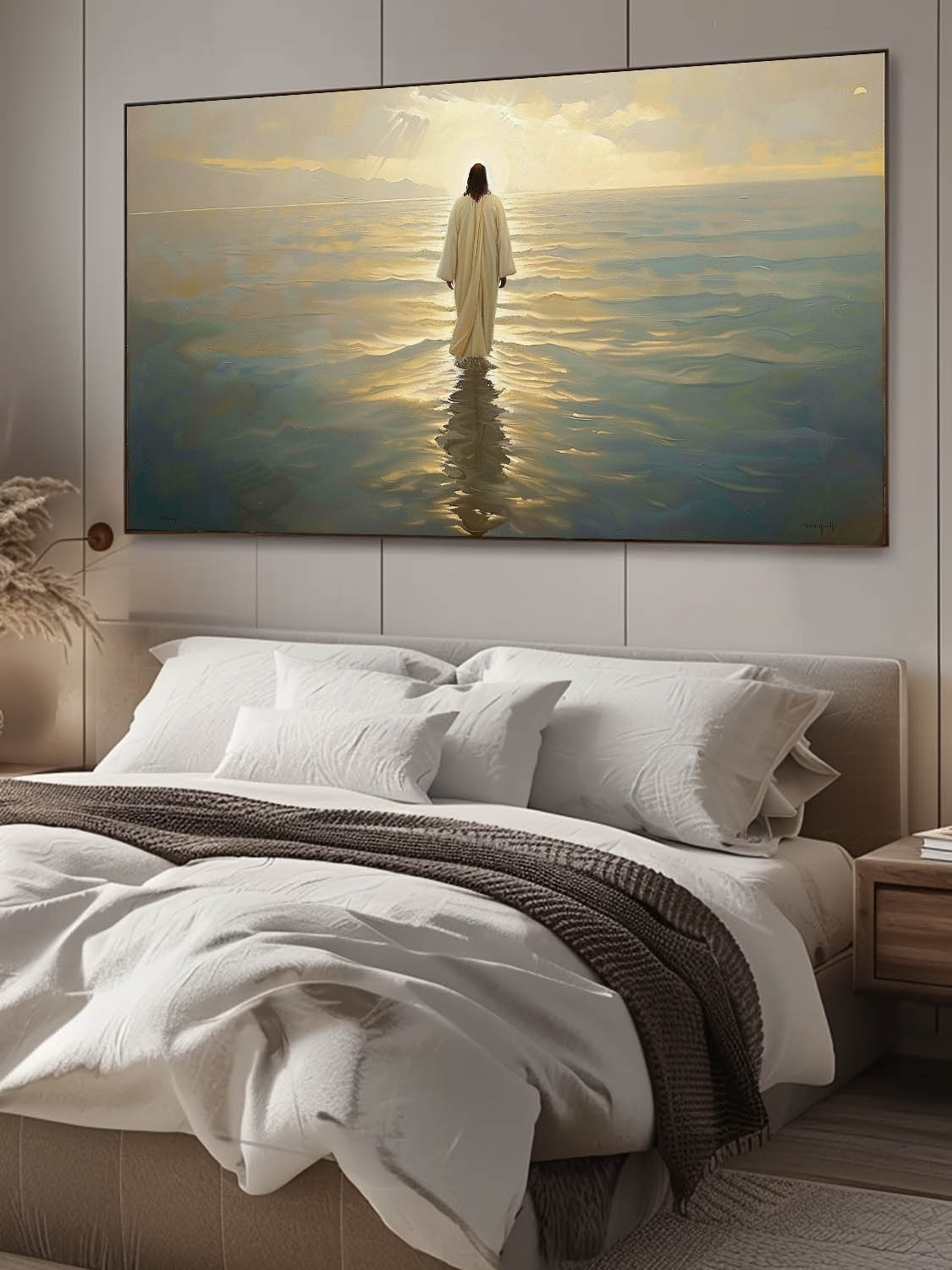 Large Oil Painting Of Jesus Walking On Water Christian Art Living Room Decor Original Jesus Abstract Wall Art