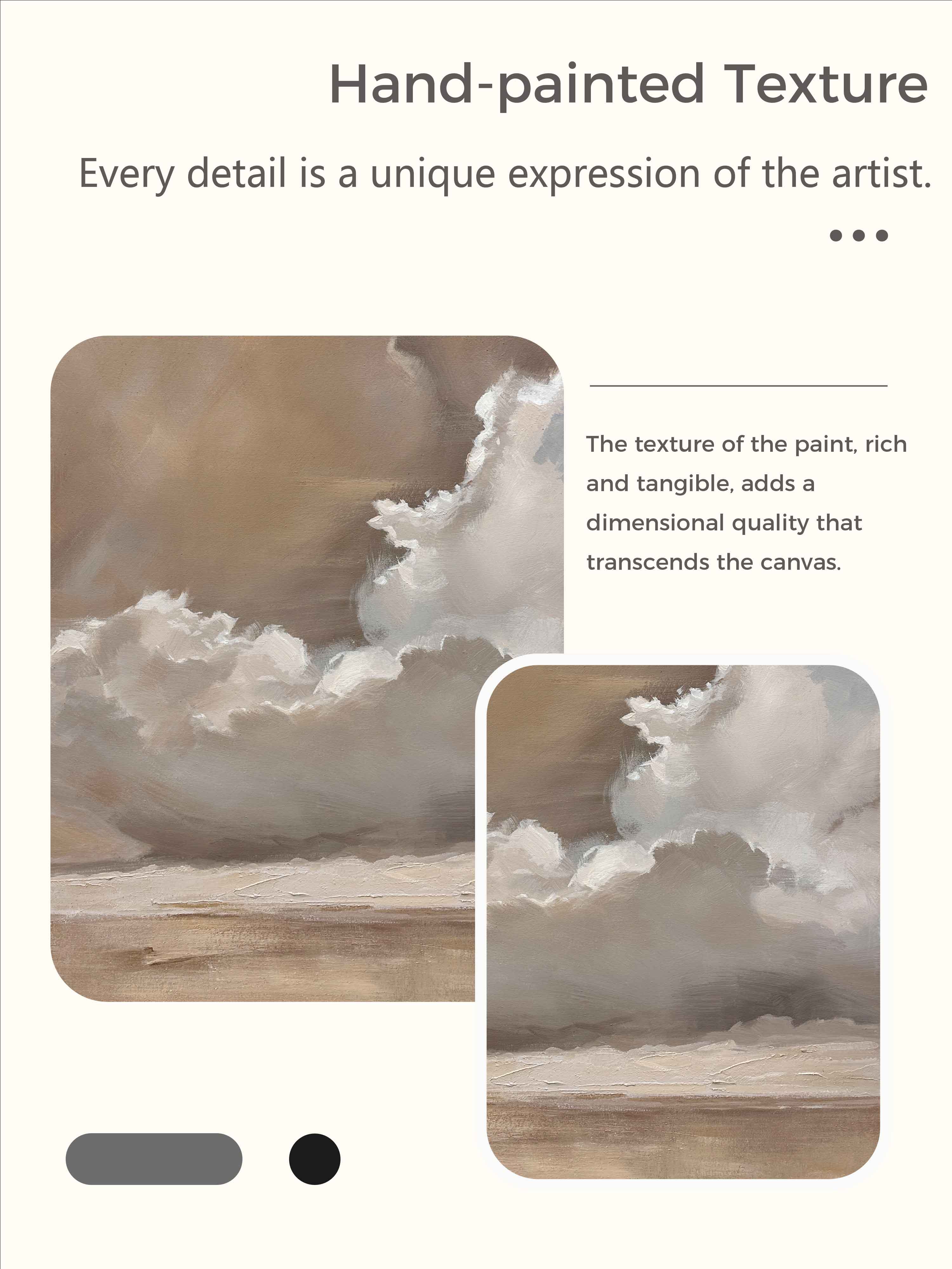 Vintage Beige And Brown Cloud Wall Art Cloudy Sky Oil Painting Vintage Neutral Cloud Painting