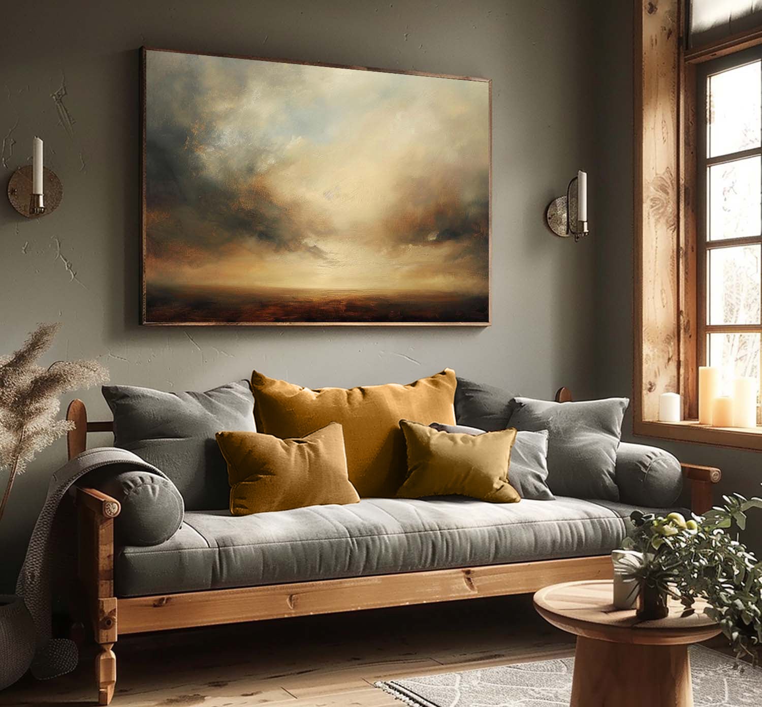 Vintage Moody Seascape Paintings Retro Wabi Sabi Large Canvas Painting Original Large Seascape Painting