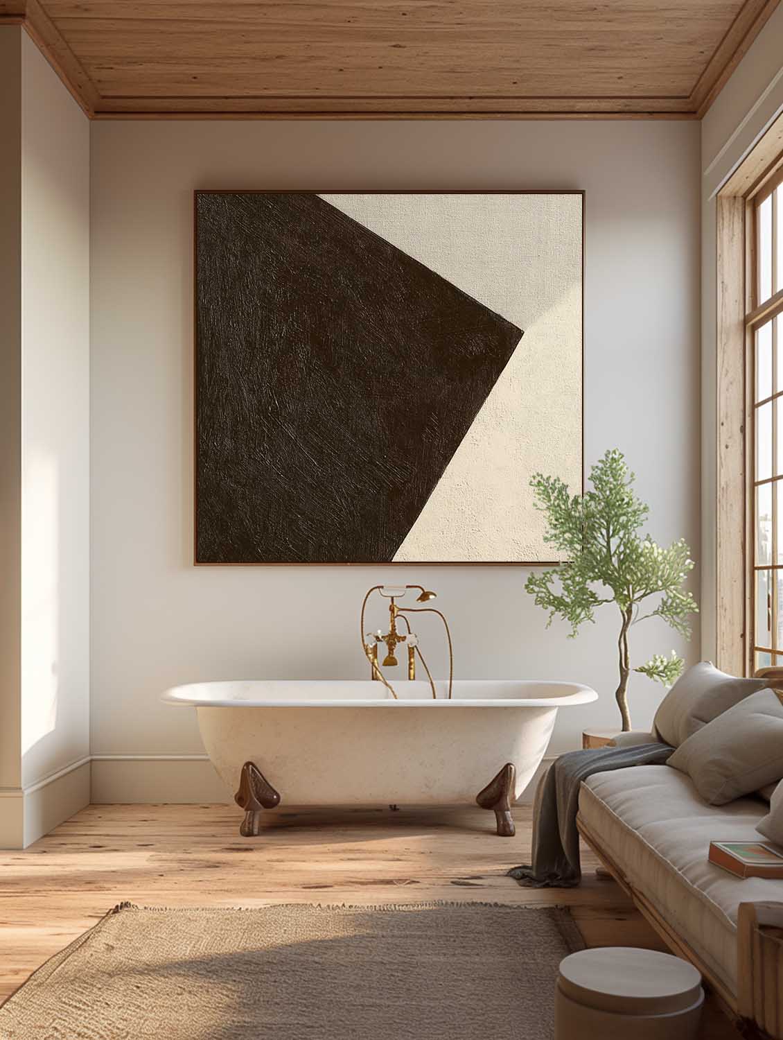 Large Brown And Beige Geometric Abstract Oil Painting Modern Geometric Abstract Wall Art Large Neutral Brown Wall Art