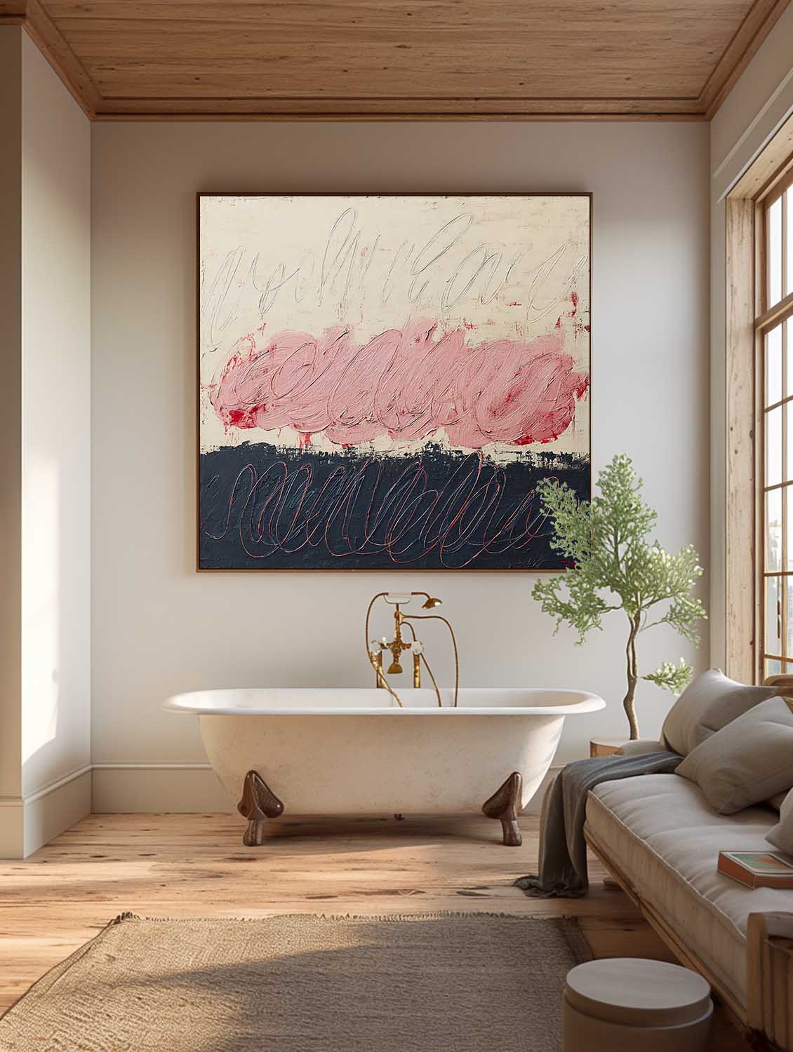 Large Beige Pink And Black Abstract Oil Painting Beige Pink Abstract Painting On Canvas Original Minimalist Canvas Art