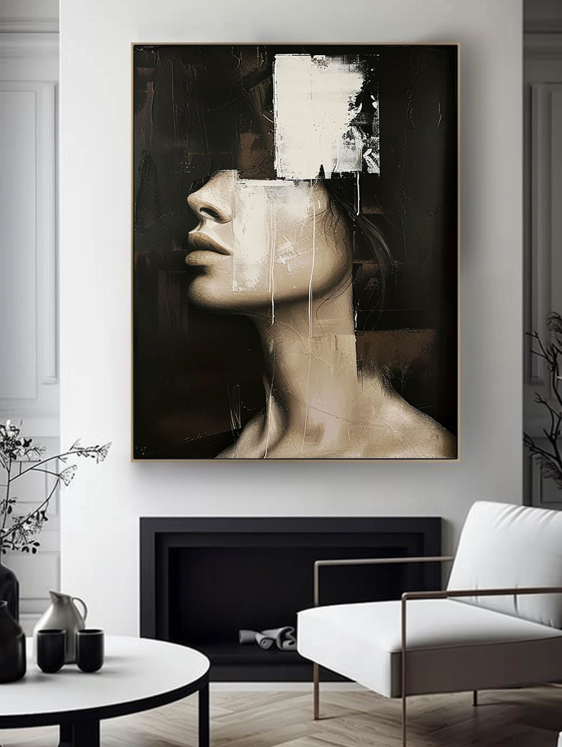 Large Vintage Abstract Female Portrait Painting Large Original Textured Oil Painting Retro Abstract Female Oil Painting