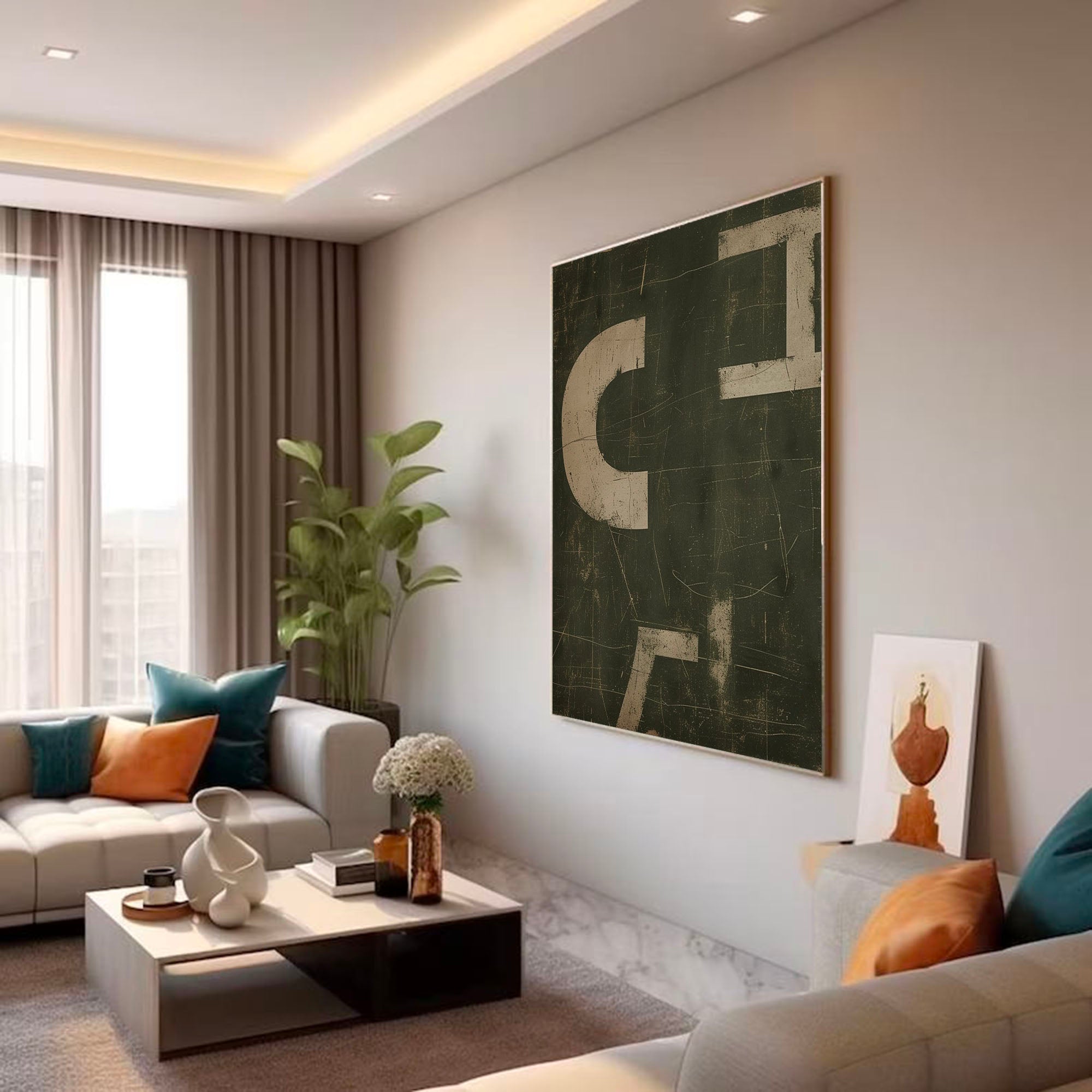 Green Minimalist Abstract Painting Large Green Abstract Painting Neutral Green Painting On Canvas