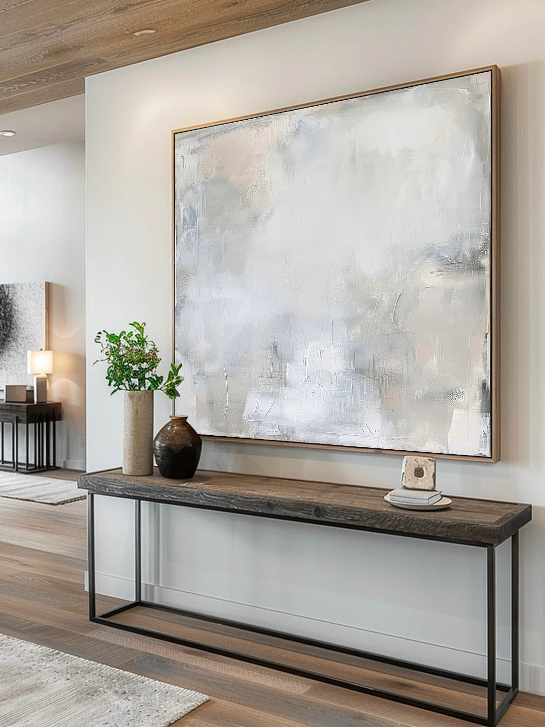 Vintage White Large Abstract Oil Painting Neutral White Textured Wall Art Minimalist White Abstract Wall Art