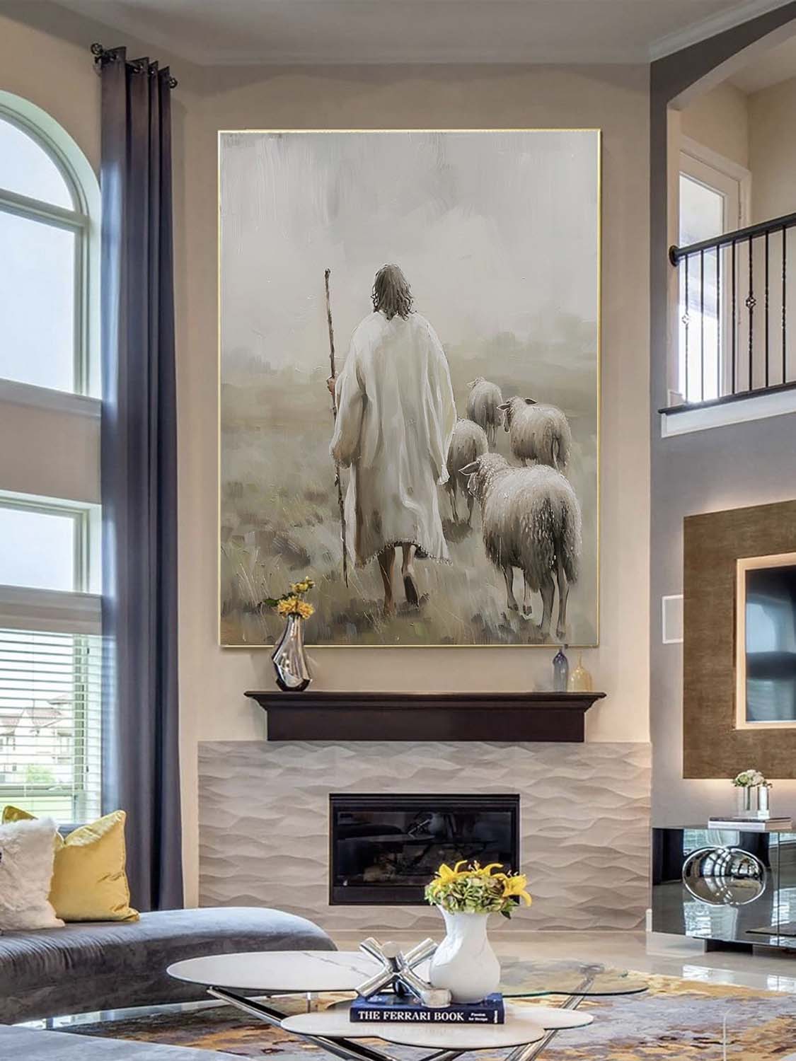 Jesus Christ Shepherd Oil Painting Original Jesus Shepherd Wall Art Neutral Tone Jesus Acrylic Painting