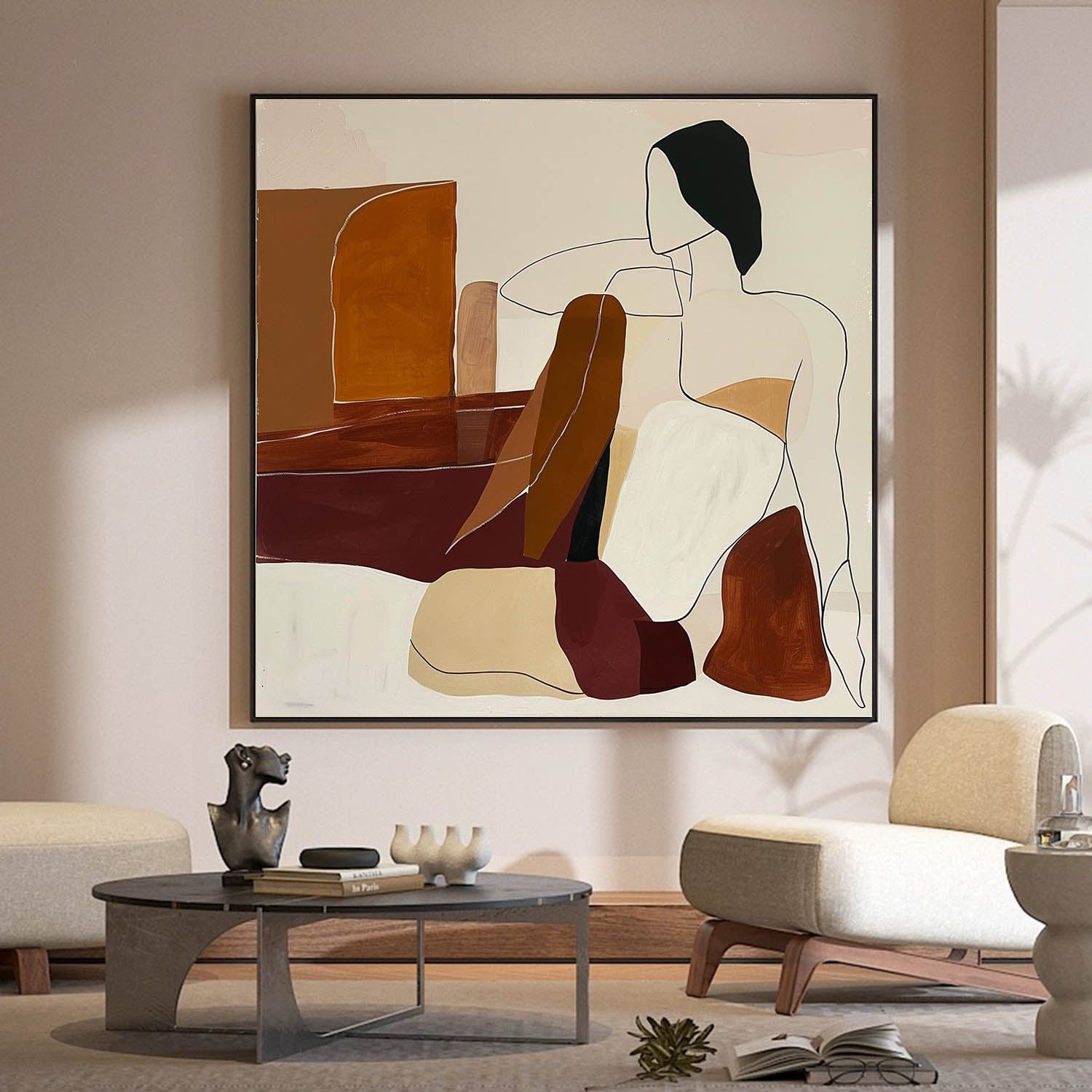Vintage Women Abstract Painting Framed Woman Wall Art Decor Large Abstract Lady Figure Painting