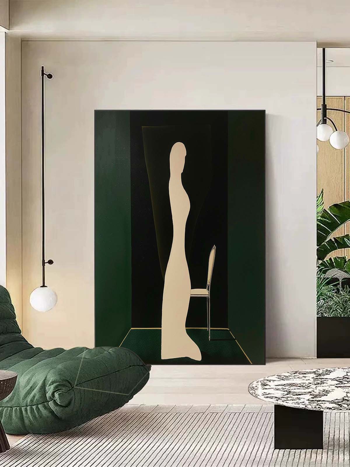 Vintage Beige Woman Abstract Painting Retro Beige Woman Abstract Wall Art Mid Century Beige Woman Painting