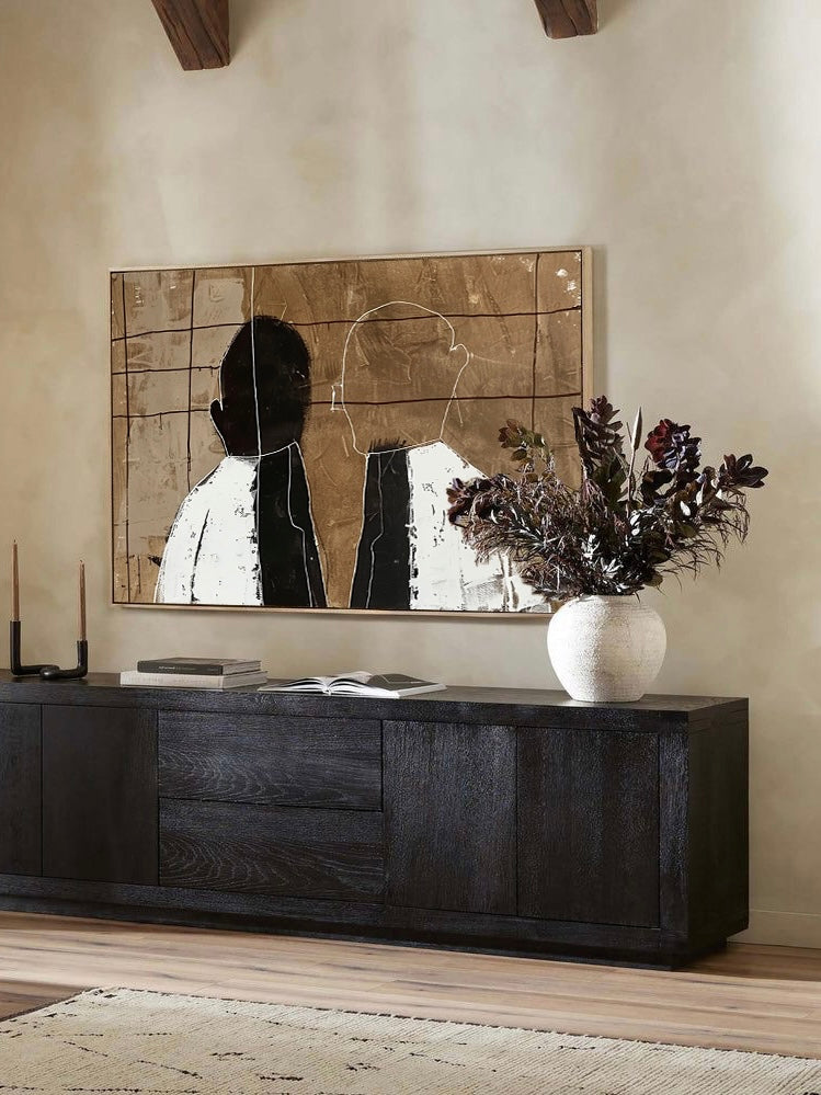 Vintage Abstract Figure Painting Large White And Black Figure Wall Art Vintage Minimalist Neutral Figure Art On Canvas