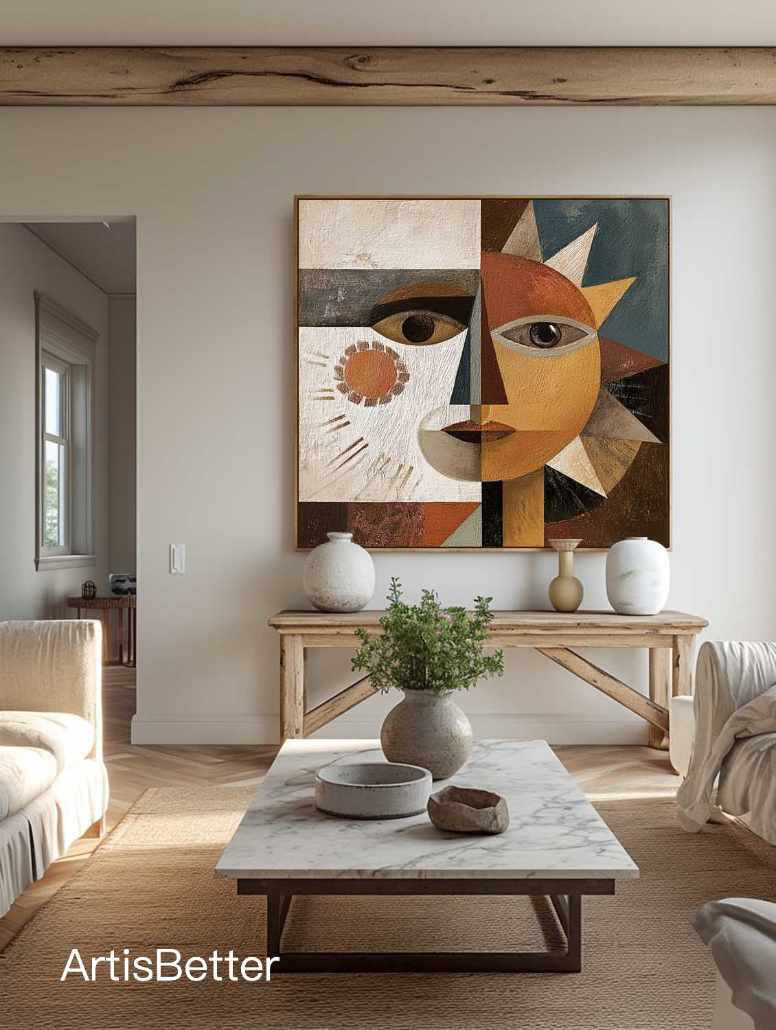 Hand Painted Textured Abstract Face Painting Large Abstract Face Wall Art Large Abstract Geometric Face Painting