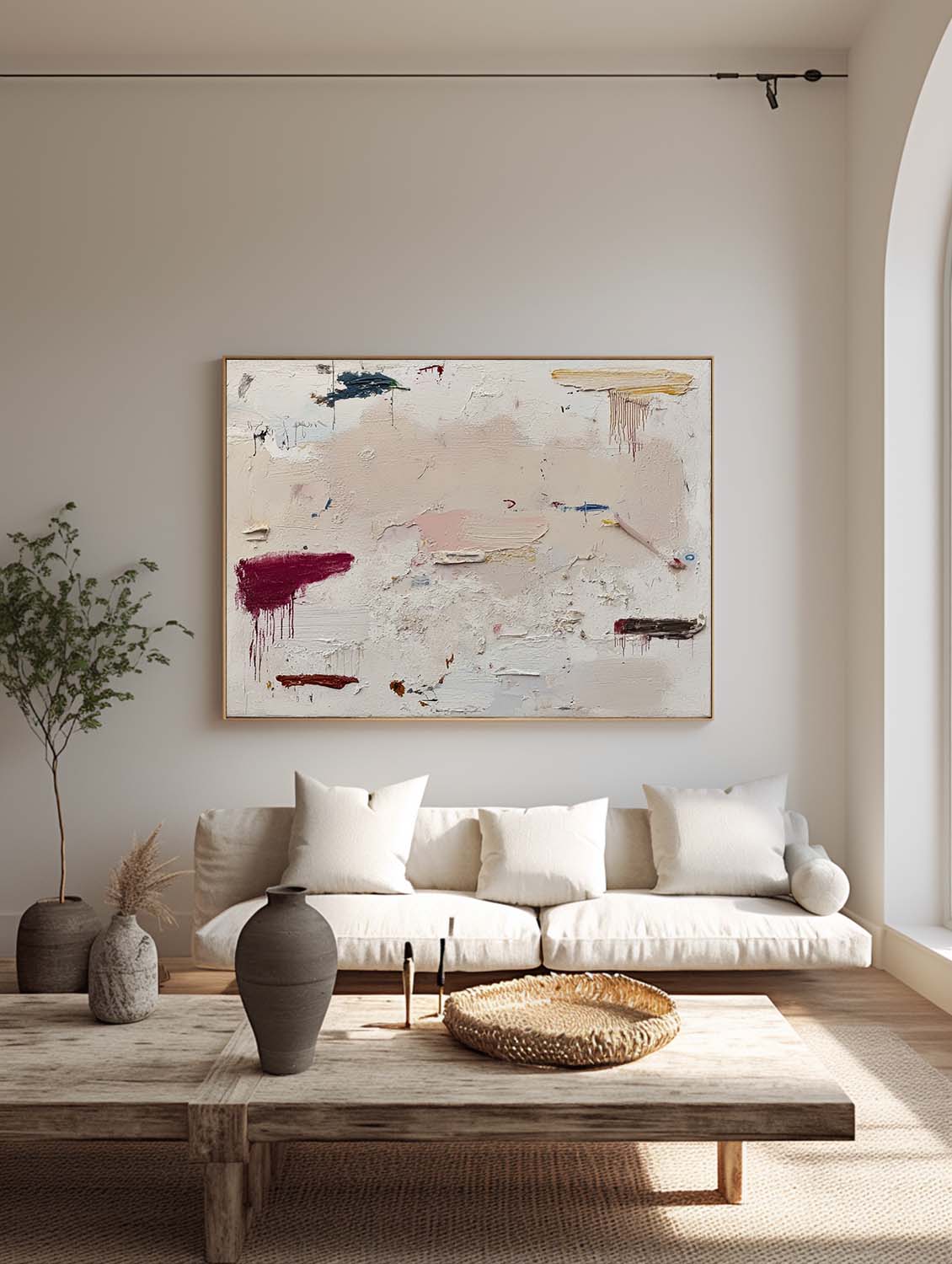 Handmade Neutral Beige Abstract Oil Painting Wabi Sabi Neutral Abstract Wall Art Large Beige Abstract Graffiti Wall Art