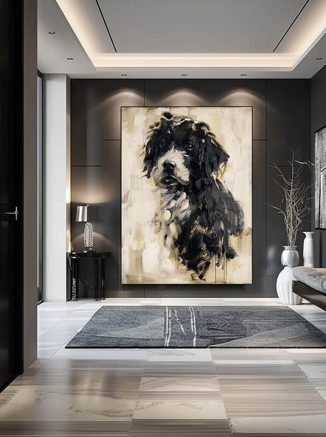 Retro Abstract Dog Painting Minimalist Dog Canvas Art Retro Neutral Abstract Oil Painting Neutral Tones Oil Painting