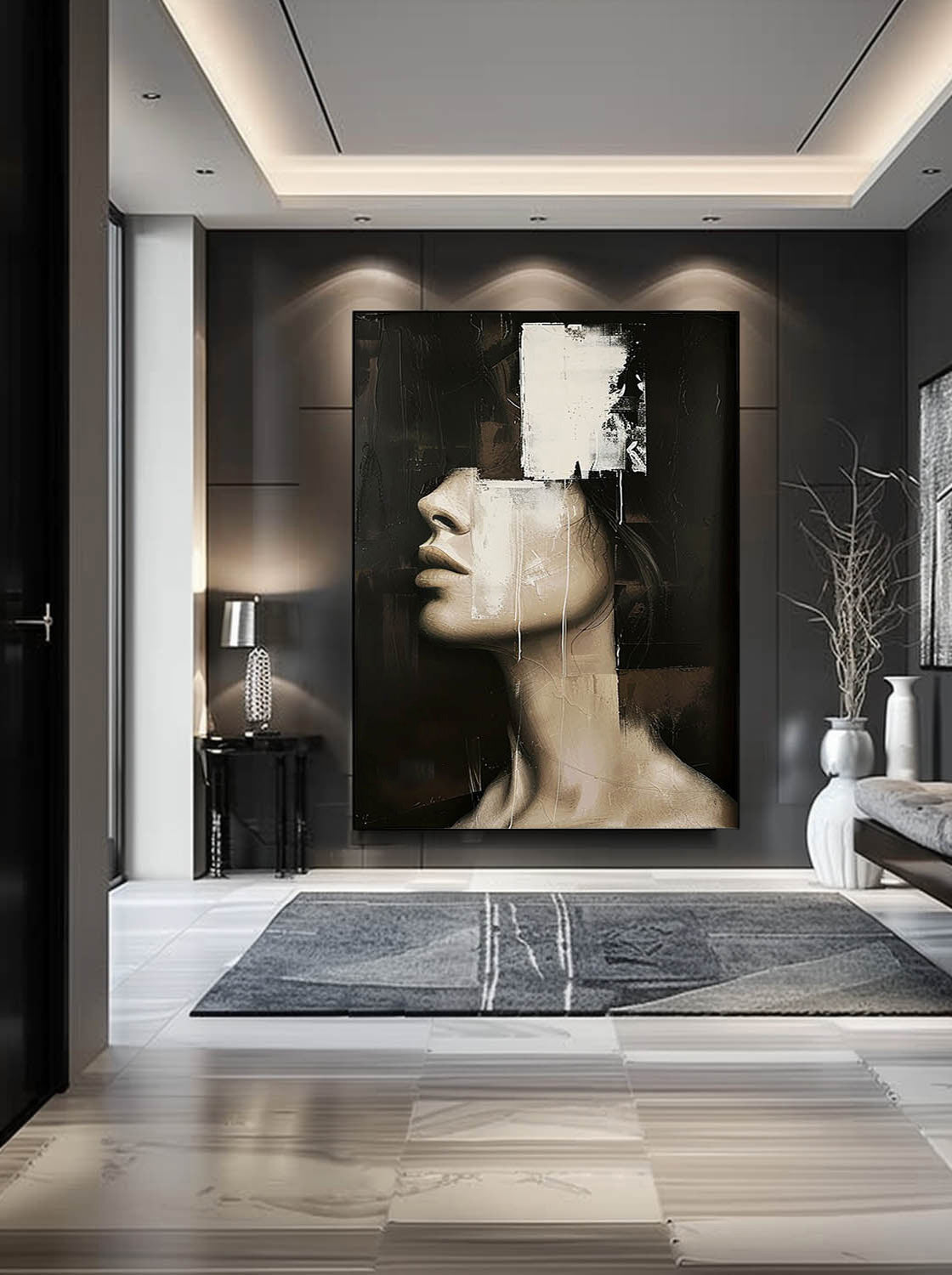 Large Vintage Abstract Female Portrait Painting Large Original Textured Oil Painting Retro Abstract Female Oil Painting