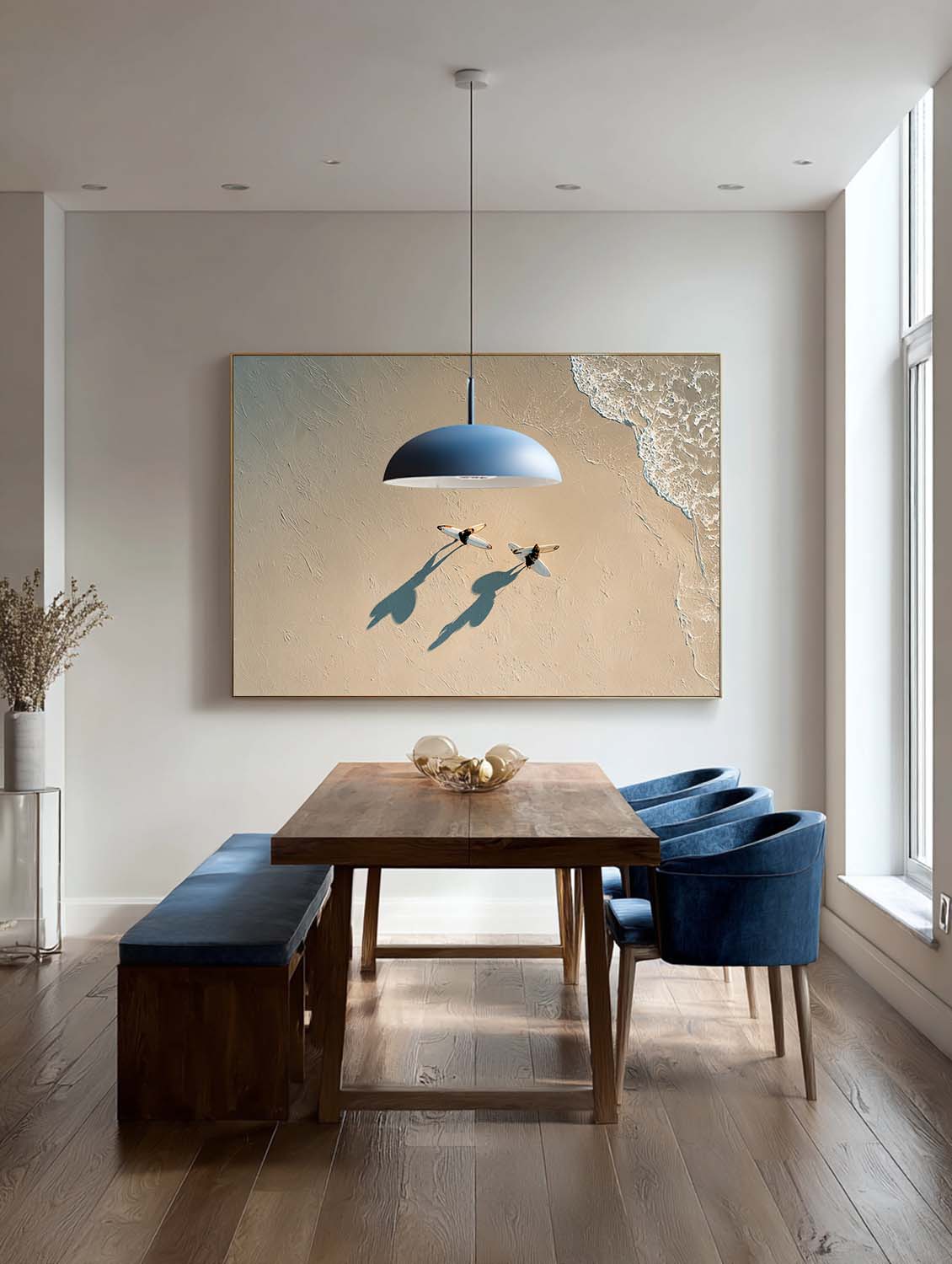 Contemporary Beige Minimalist Surfing Canvas Artwork Large Handmade Beach Scene Painting Neutral Coastal Abstract Wall Art