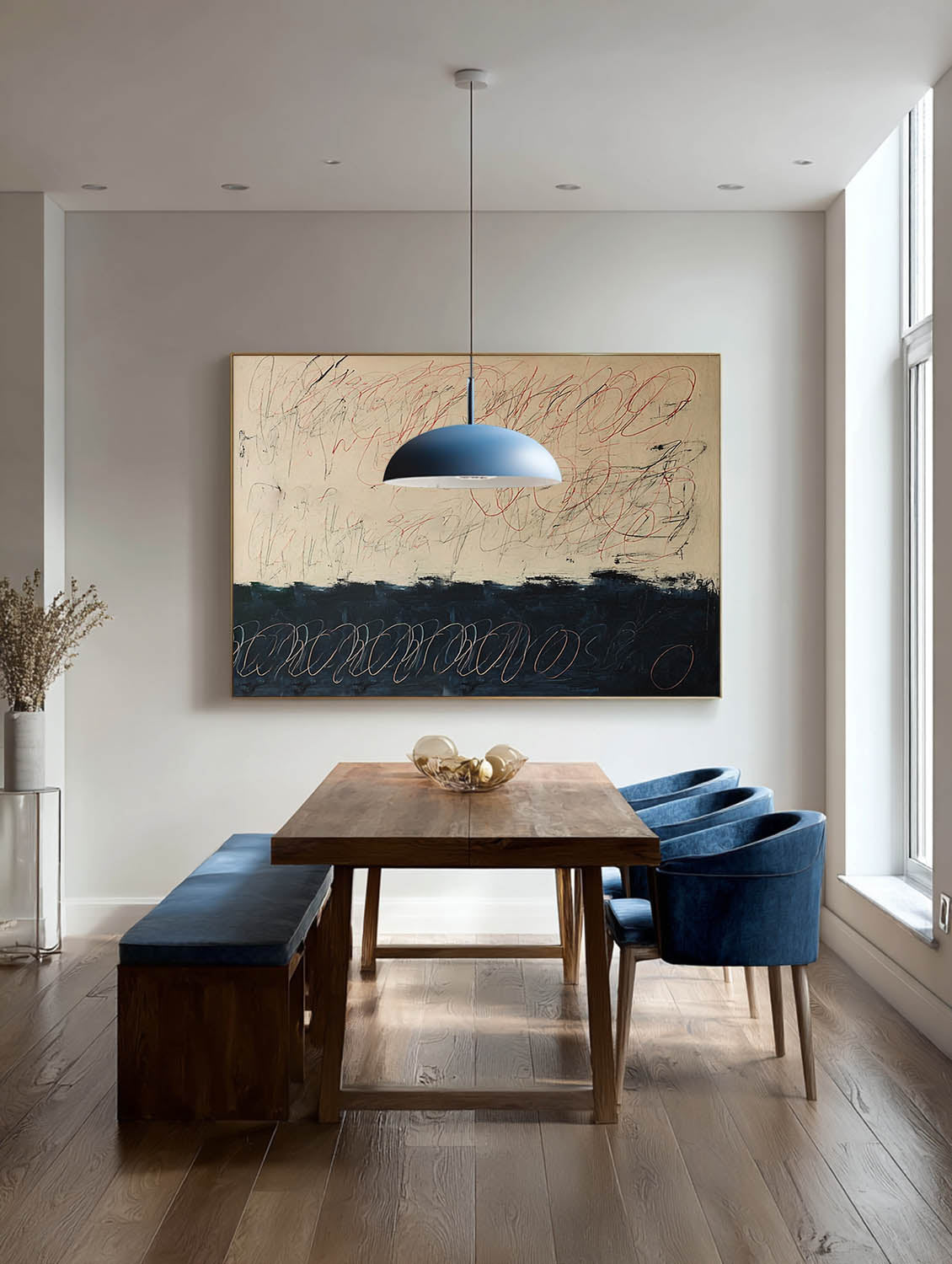 Large Horizontal Beige And Black Abstract Oil Painting Original Minimalist Beige Line Artwork For Modern Interiors