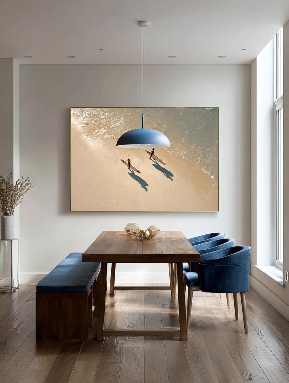 Handmade Blue and Beige Textured Oil Painting Contemporary Beach Scene Artwork Large Textured Seascape Wall Art