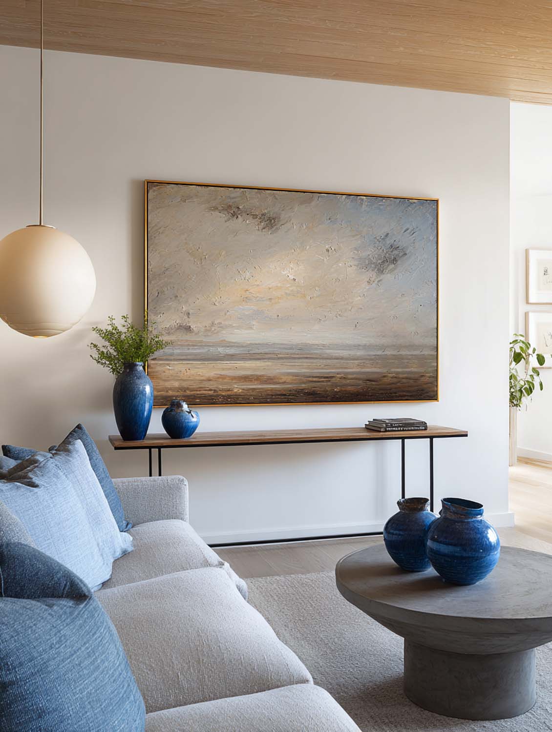 Large Minimalist Beige And Gray Seascape Canvas Wall Art Large Minimalist Coastal Canvas Art Neutral Soft Light Ocean Oil Painting