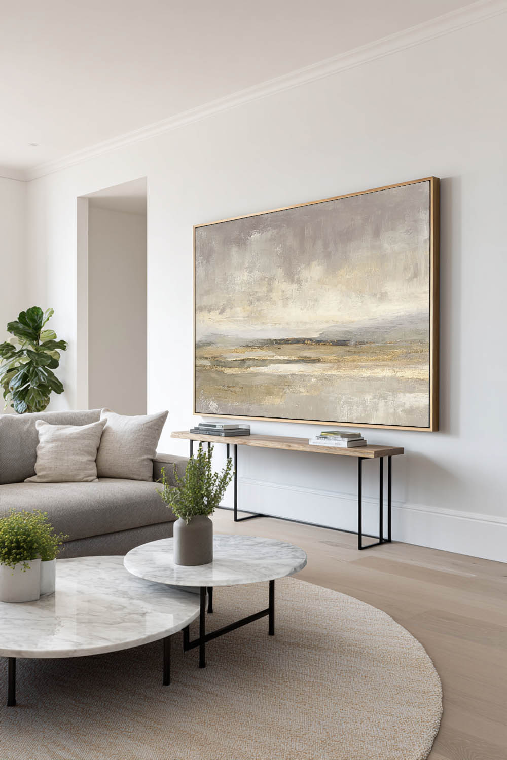 Minimalist Abstract Seascape Oil Painting Handmade Beige And Grey Ocean Art Wabi Sabi Shoreline Wall Art