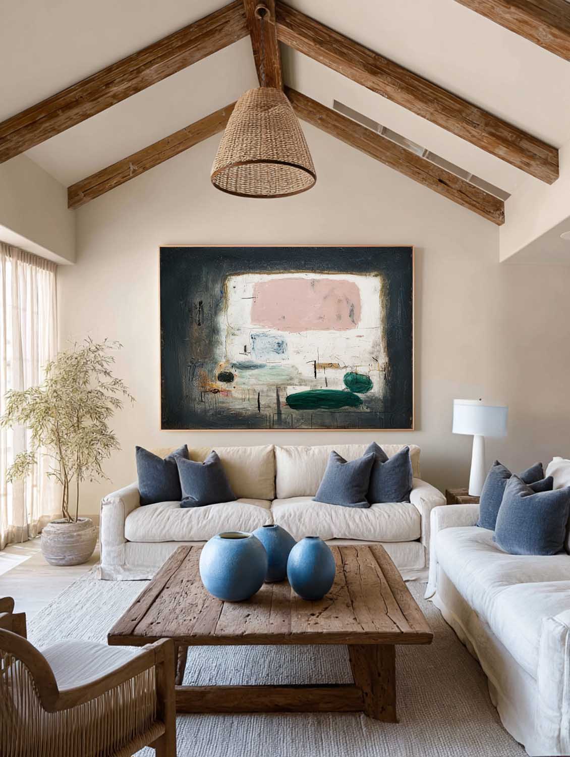 Modern Pink And Black Abstract Oil Painting Large Multicolor Minimalist Abstract Oil Painting Original Abstract Wall Art