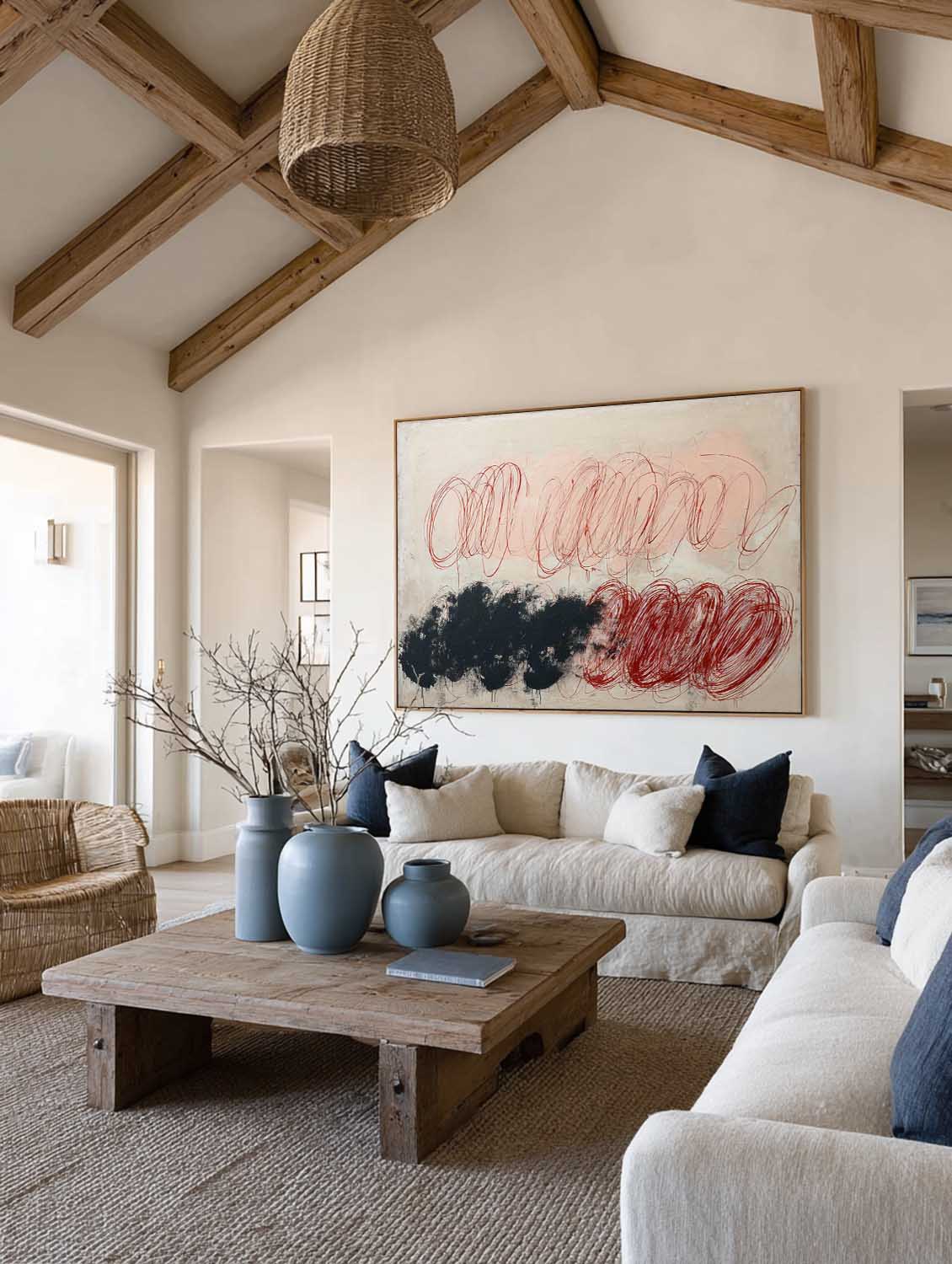 Large Beige And Pink Line Abstract Oil Painting Original Pink Line Wall Art On Canvas Minimalist Line Wall Art