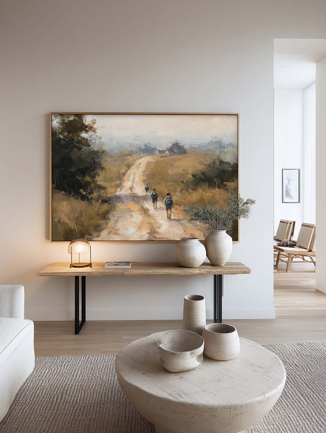 Handmade Country Road Landscape Wall Art Minimalist Country Road Landscape Oil Painting Large Countryside Road Wall Art