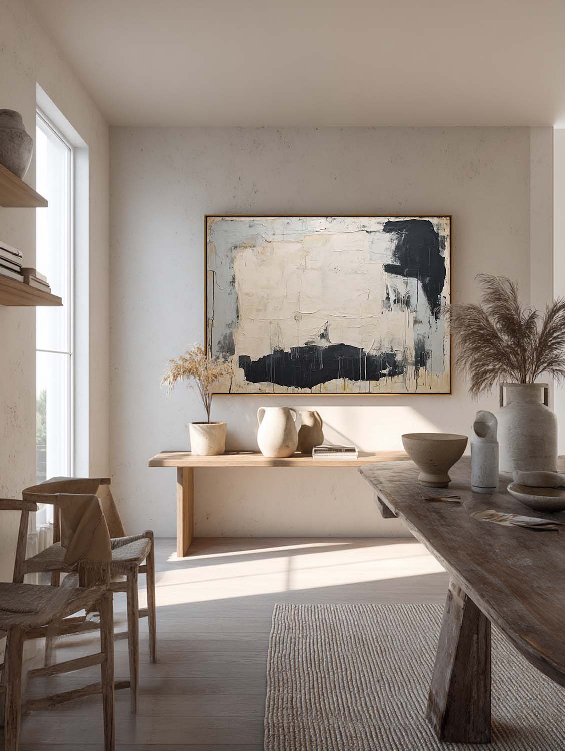 Large Beige Black And Gray Abstract Painting Beige And Black Textured Canvas Art Wabi Sabi Beige Abstract Wall Art