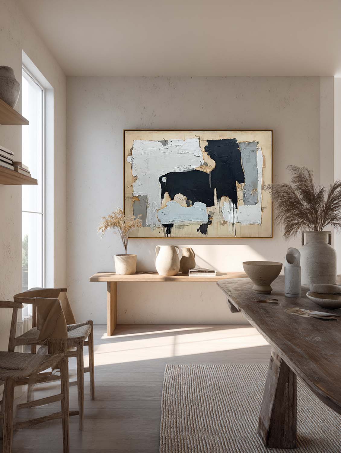 Large Minimalist Beige And Gray Abstract Oil Painting Original Beige And Black Texture Wall Art Neutral Beige Abstract Canvas Art