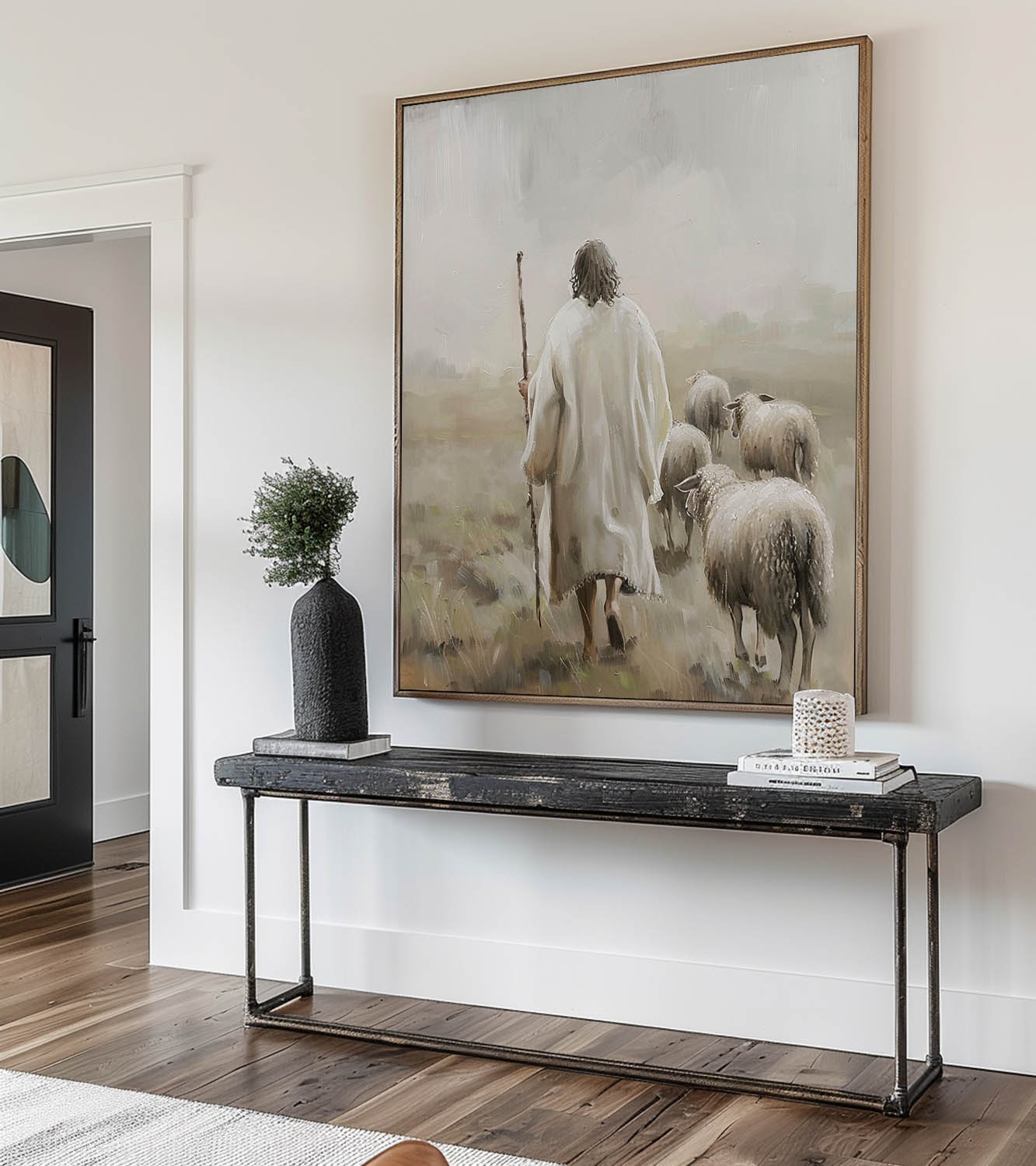Jesus Christ Shepherd Oil Painting Original Jesus Shepherd Wall Art Neutral Tone Jesus Acrylic Painting