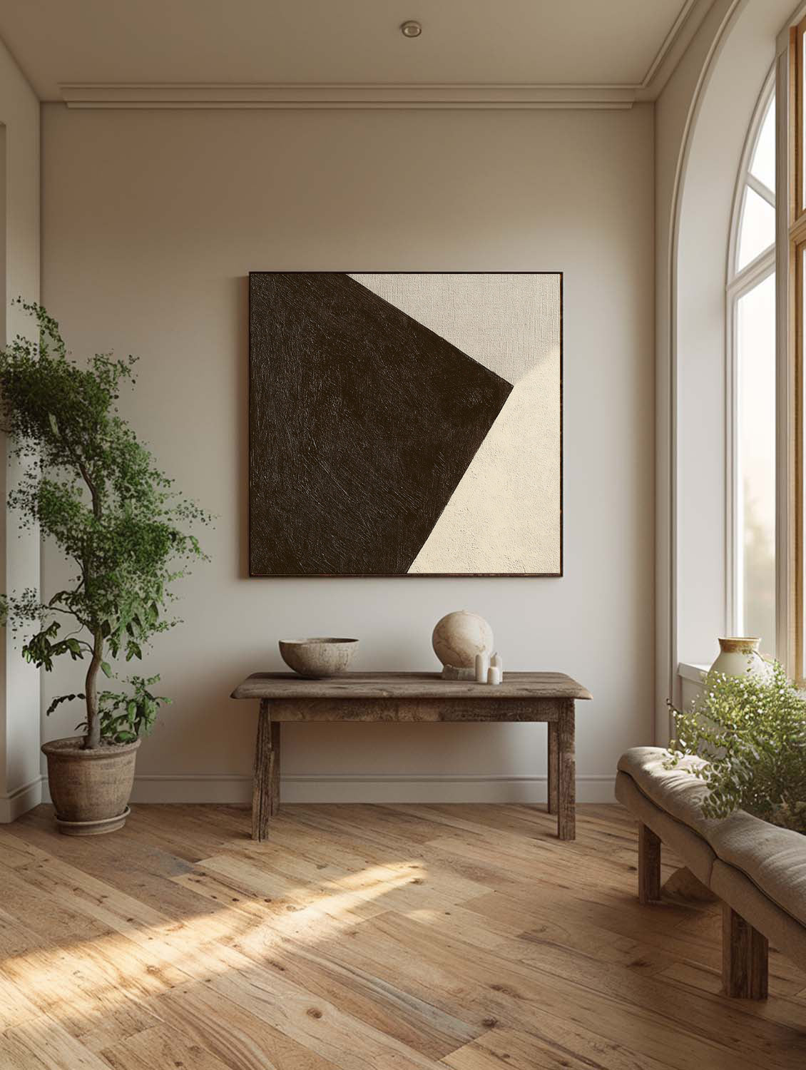 Large Brown And Beige Geometric Abstract Oil Painting Modern Geometric Abstract Wall Art Large Neutral Brown Wall Art