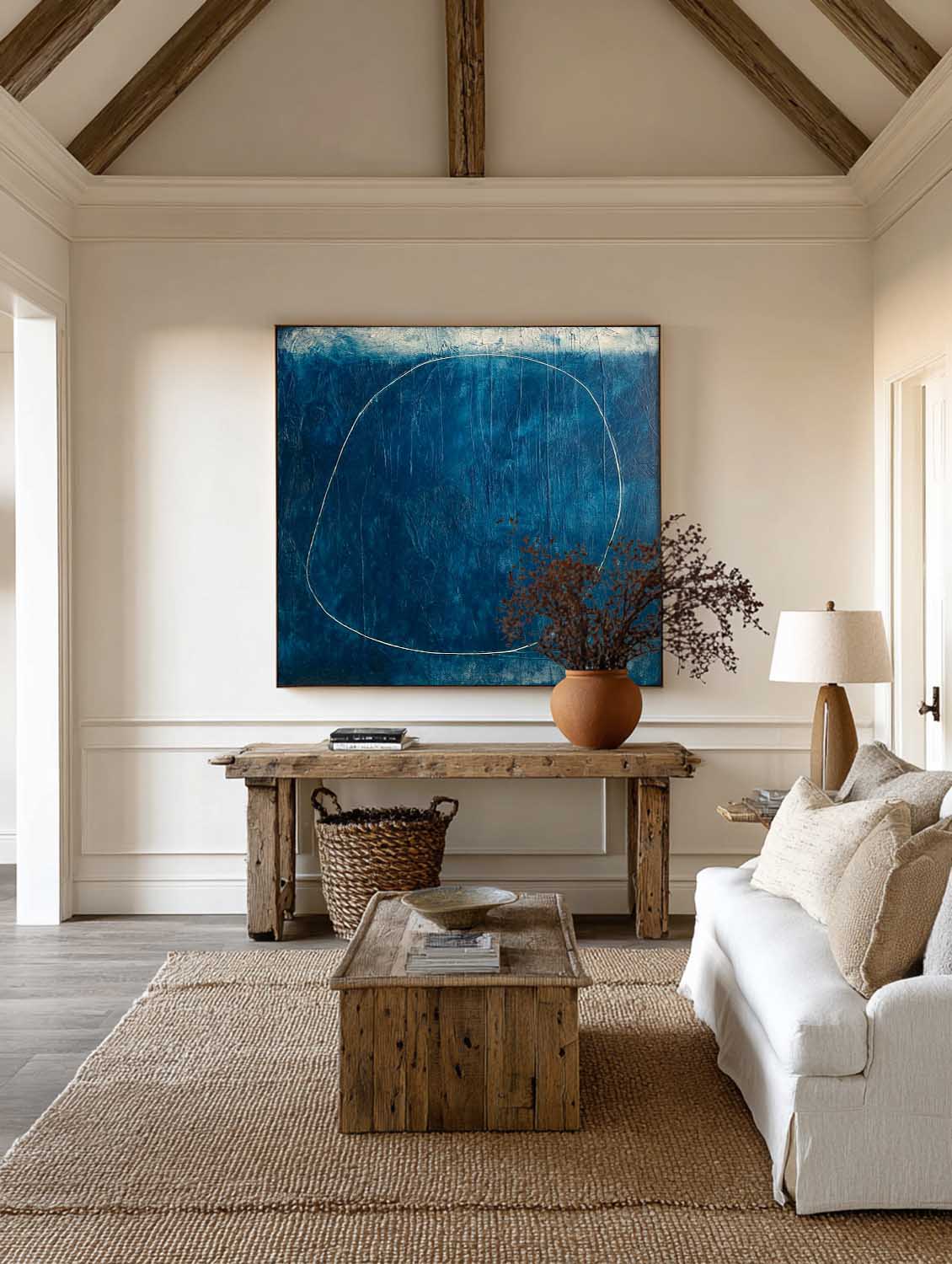 Deep Blue Textured Abstract Painting Handmade Minimalist Circle Art On Canvas Blue Modern Abstract Wall Art