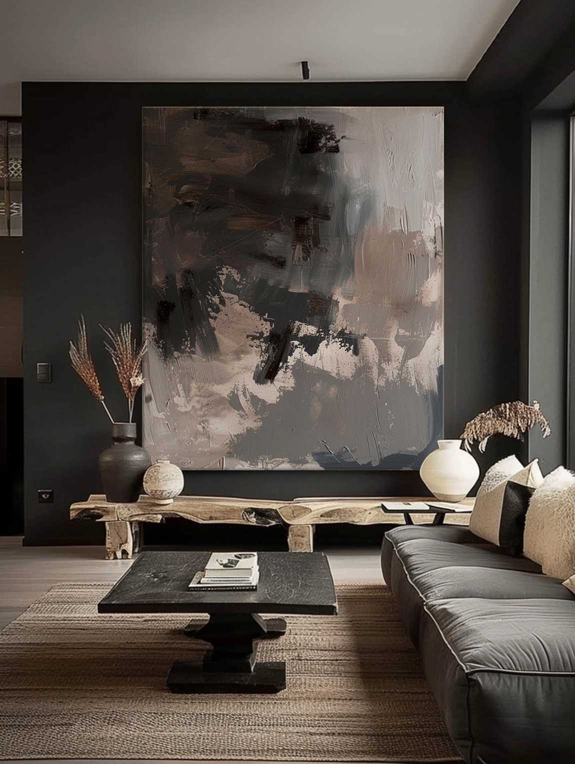 Vintage Black Brown Texture Painting Original Black Abstract Painting Large Black Brown Abstract Wall Art