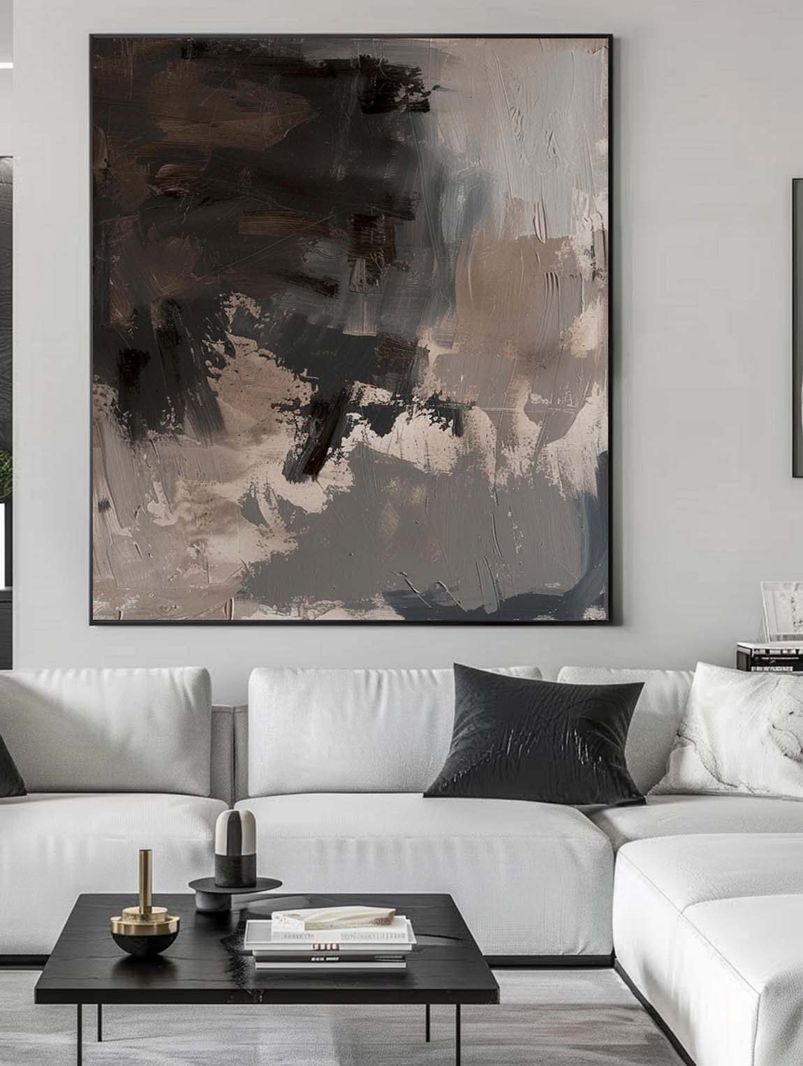 Vintage Black Brown Texture Painting Original Black Abstract Painting Large Black Brown Abstract Wall Art