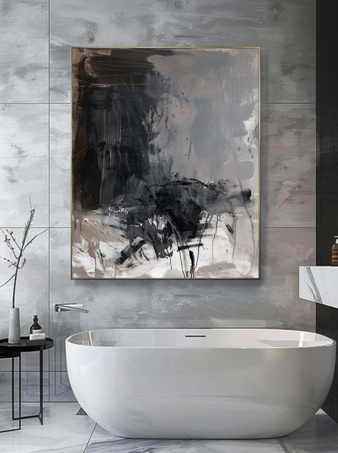 Large Minimalist Black And Grey Art Original Black Gray Acrylic Painting Neutral Black Texture Wall Art
