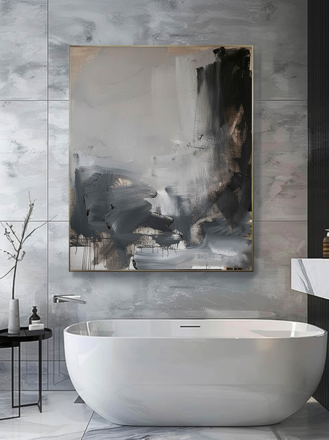 Vintage Black Grey Canvas Wall Art Black Wabi-sabi Painting Custom Texture Oil Painting Black Abstract Wall Art