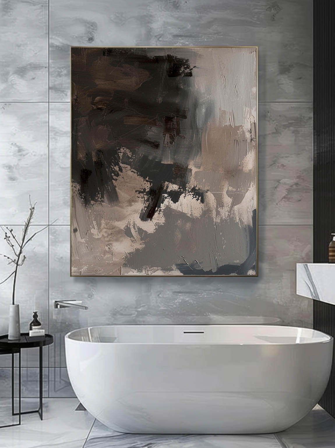 Vintage Black Brown Texture Painting Original Black Abstract Painting Large Black Brown Abstract Wall Art