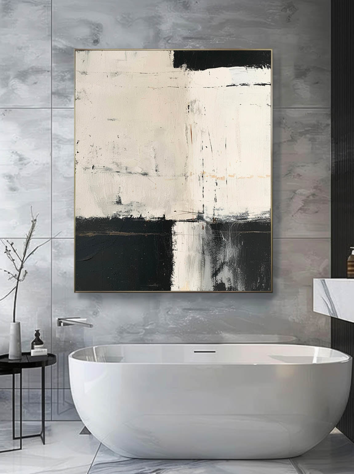 Minimalist Beige And Black Wabi-Sabi Wall Art Neutral Beige Wall Art Original Black Beige Texture Painting