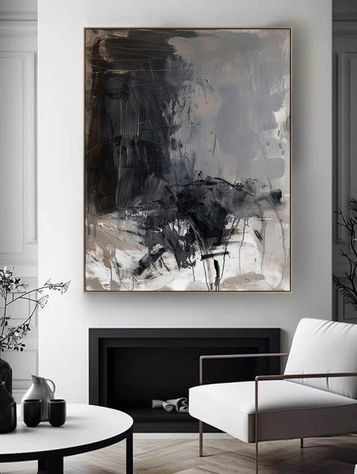 Large Minimalist Black And Grey Art Original Black Gray Acrylic Painting Neutral Black Texture Wall Art