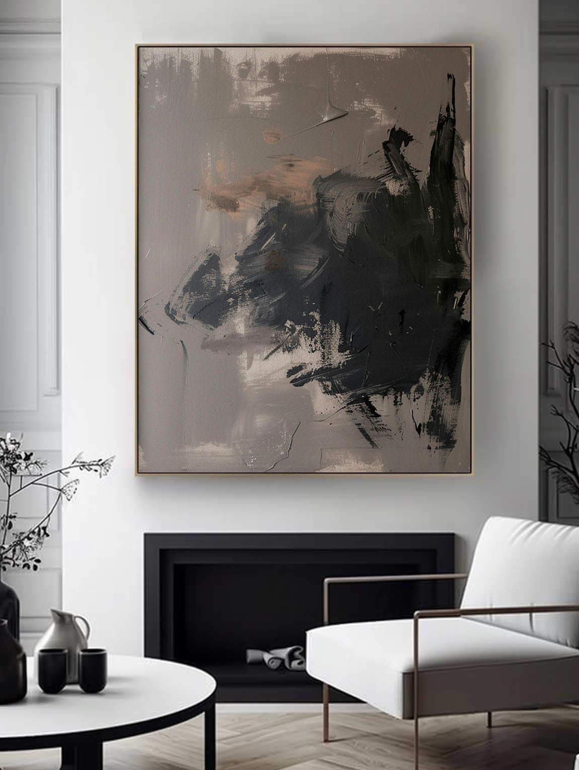 Vintage Black Grey Wabi Sabi Wall Art Neutral Black Abstract Oil Painting Large Black Grey Texture Painting On Canvas