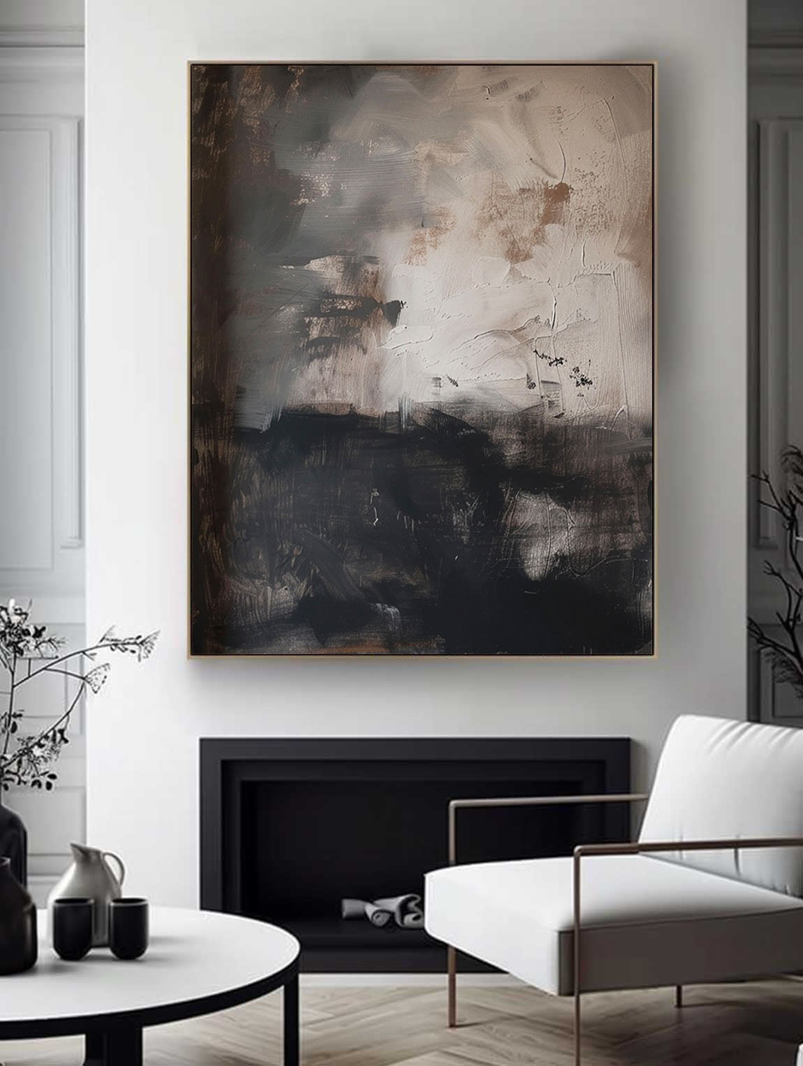 Retro Black Grey Abstract Wall Art Minimalism Black Grey Canvas Art Original Handmade Oil Painting