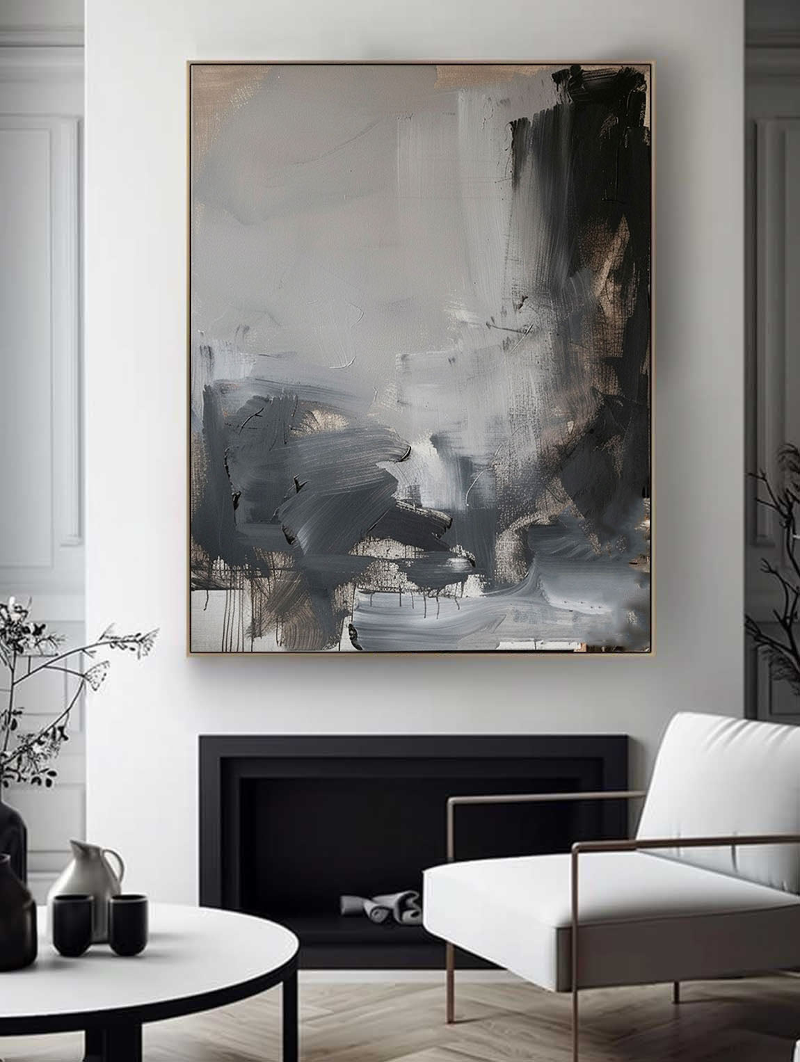 Vintage Black Grey Canvas Wall Art Black Wabi-sabi Painting Custom Texture Oil Painting Black Abstract Wall Art