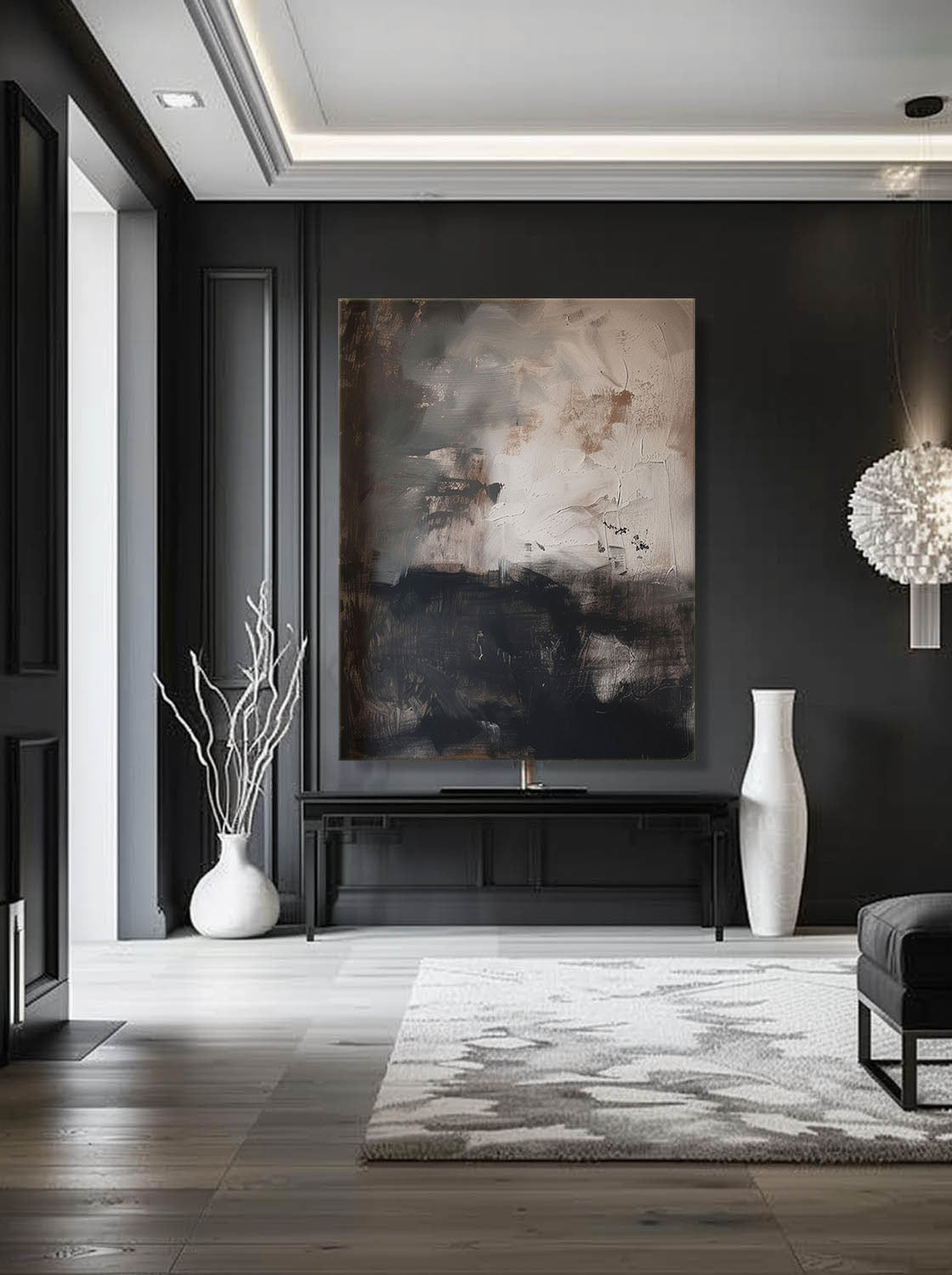 Retro Black Grey Abstract Wall Art Minimalism Black Grey Canvas Art Original Handmade Oil Painting