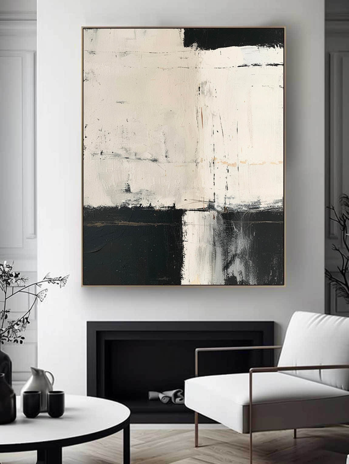 Minimalist Beige And Black Wabi-Sabi Wall Art Neutral Beige Wall Art Original Black Beige Texture Painting