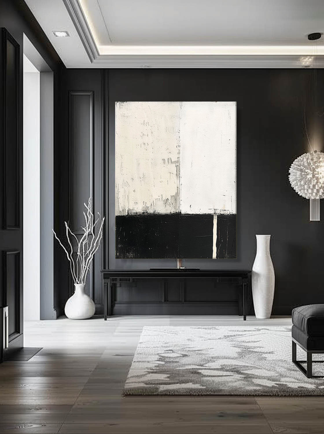 Vintage Original Handmade Abstract Oil Painting Black and White Wall Art Large Black White And Beige Abstract Art