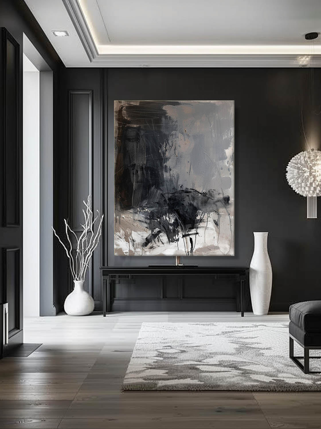 Large Minimalist Black And Grey Art Original Black Gray Acrylic Painting Neutral Black Texture Wall Art
