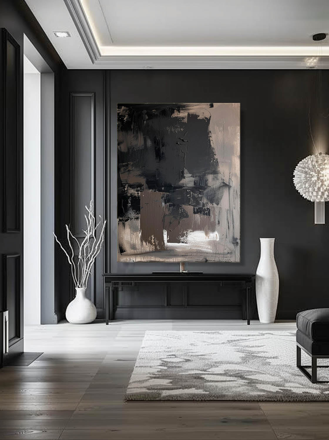 Large Brown And Black Minimalist Abstract Painting Black Wabi Sabi Wall Art Vintage Black Brown Wall Painting