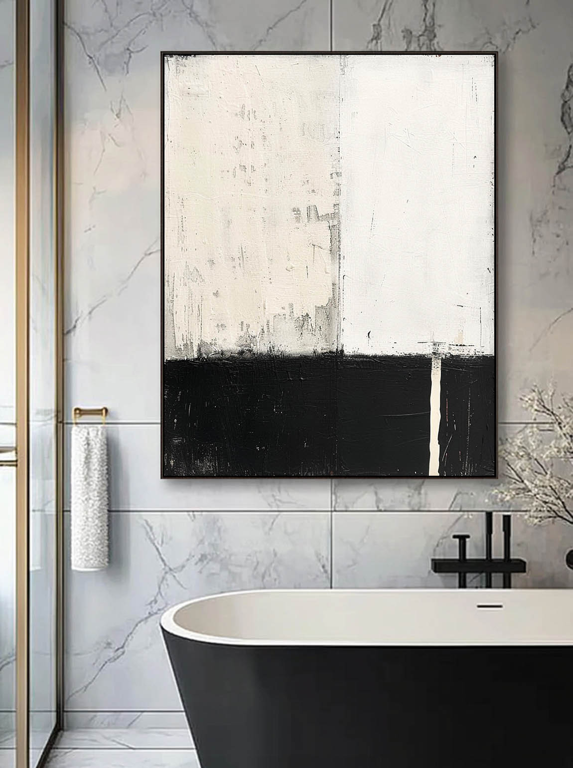 Vintage Original Handmade Abstract Oil Painting Black and White Wall Art Large Black White And Beige Abstract Art