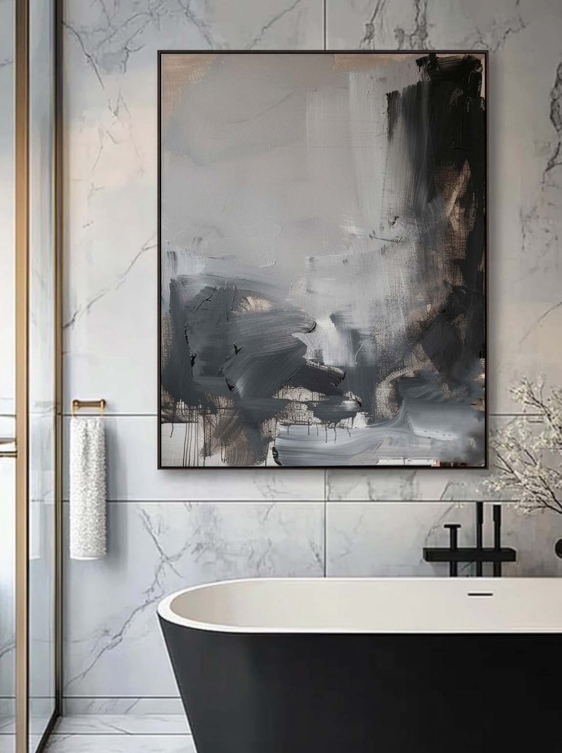 Vintage Black Grey Canvas Wall Art Black Wabi-sabi Painting Custom Texture Oil Painting Black Abstract Wall Art