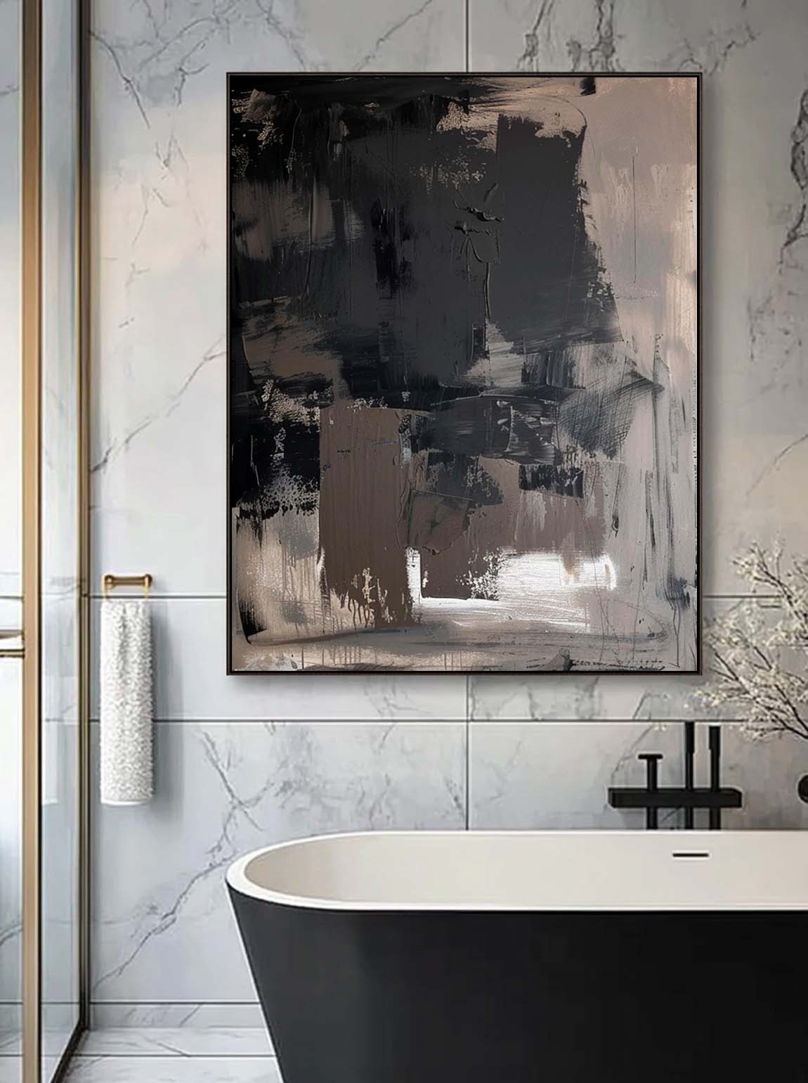 Large Brown And Black Minimalist Abstract Painting Black Wabi Sabi Wall Art Vintage Black Brown Wall Painting