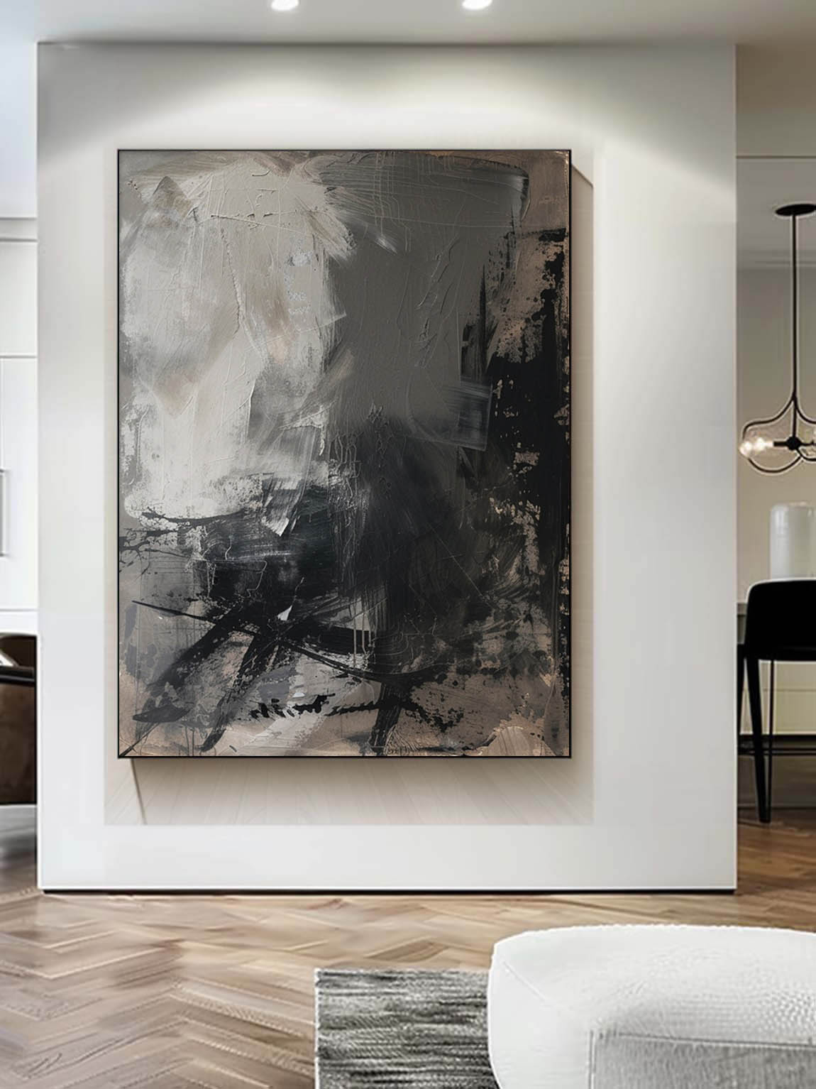Vintage Black Grey Canvas Art Neutral Grey Black Painting On Canvas Original Black Abstract Wall Art