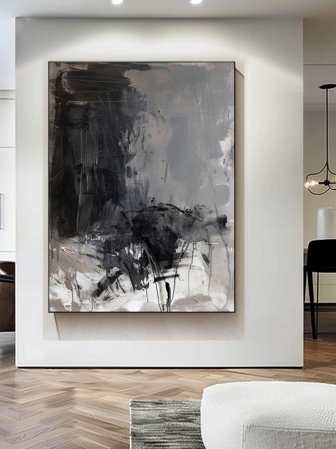 Large Minimalist Black And Grey Art Original Black Gray Acrylic Painting Neutral Black Texture Wall Art