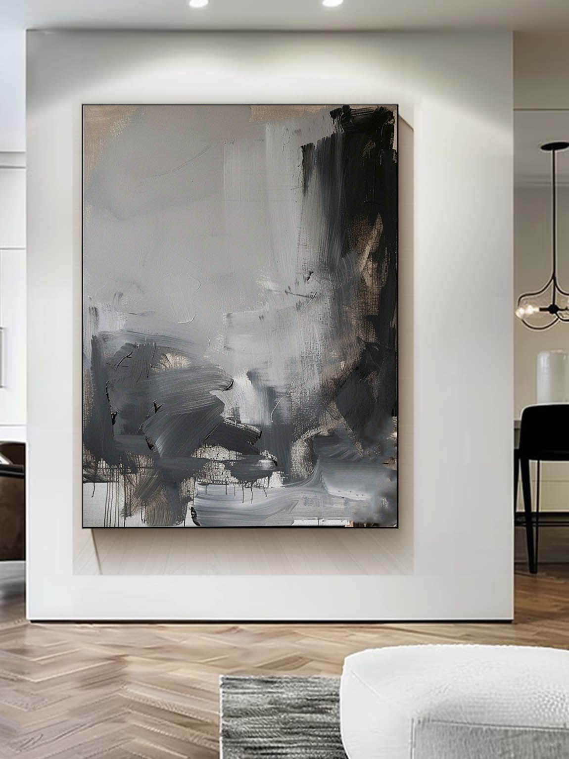 Vintage Black Grey Canvas Wall Art Black Wabi-sabi Painting Custom Texture Oil Painting Black Abstract Wall Art